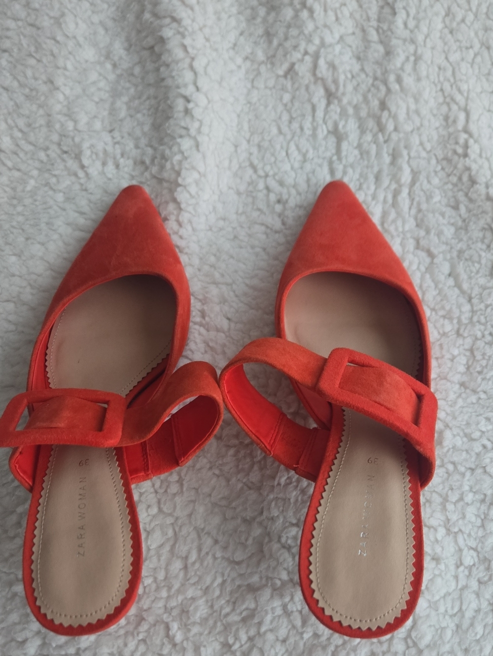 Zara Orange Suede Pointed Buckle Mules